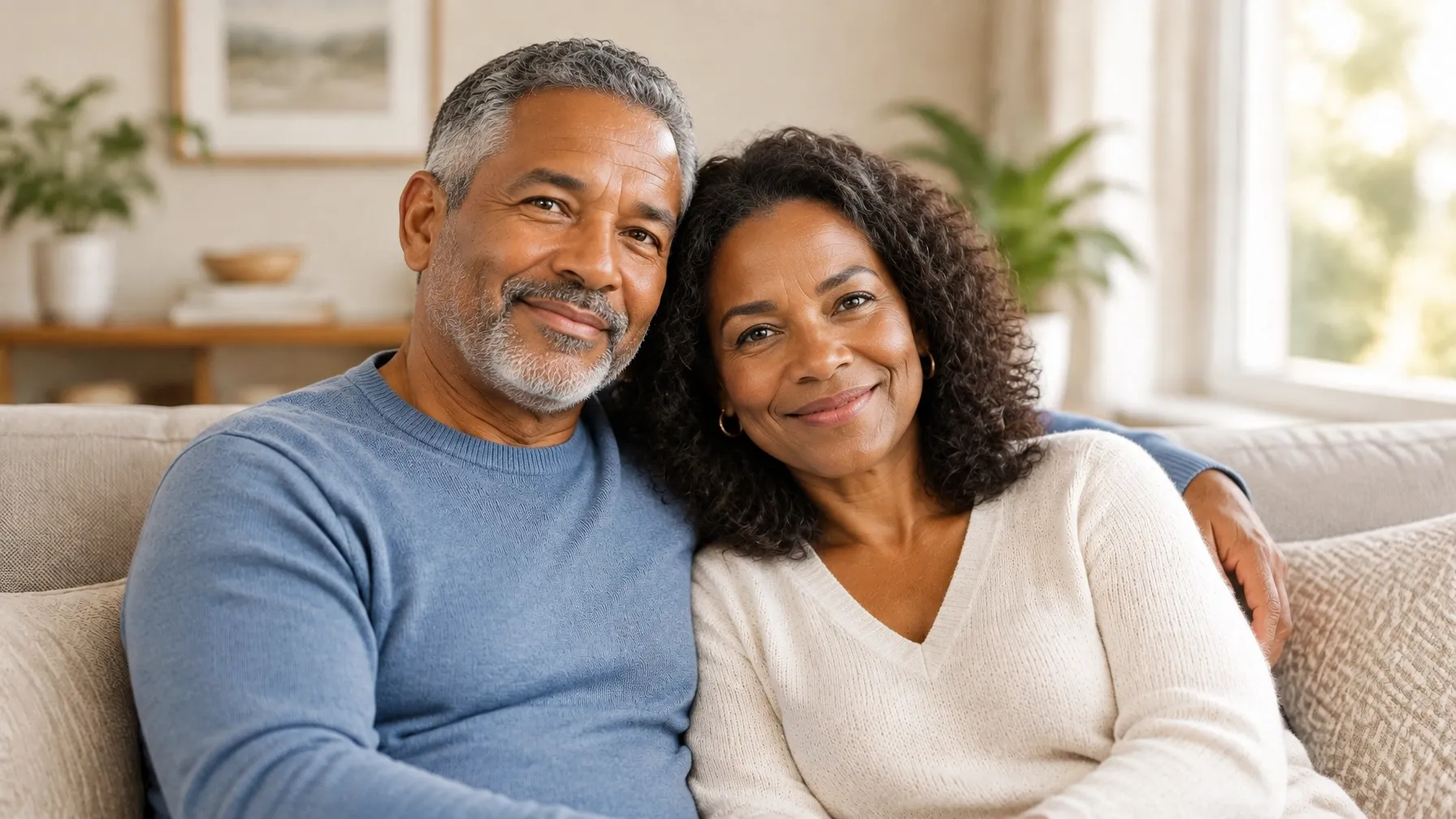 A couple sitting together at home